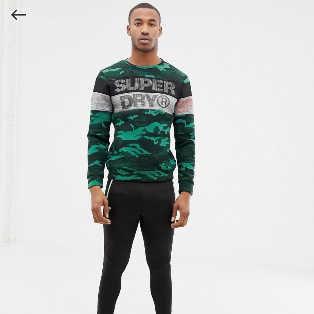 Superdry Sport Gym tech sweat in green camo‎